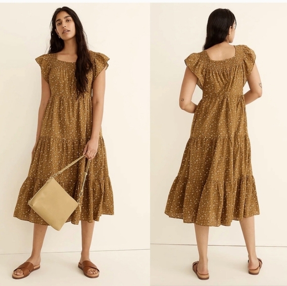 Madewell Petite Ruffle-Sleeve Tiered Midi Dress in Daisy Stitch Size 2X NWT - Picture 6 of 11